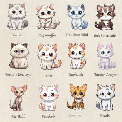 100 Cute Cats Clipart Bundle: Kitten & Cat Breeds PNG for Sublimation