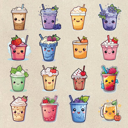 100 Kawaii Drinks PNG Bundle: Adorable Drink Stickers & Clipart for Sublimation