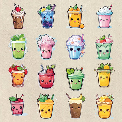 100 Kawaii Drinks PNG Bundle: Adorable Drink Stickers & Clipart for Sublimation