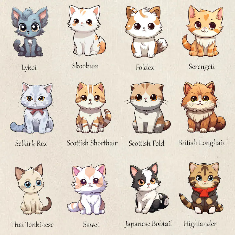 100 Cute Cats Clipart Bundle: Kitten & Cat Breeds PNG for Sublimation