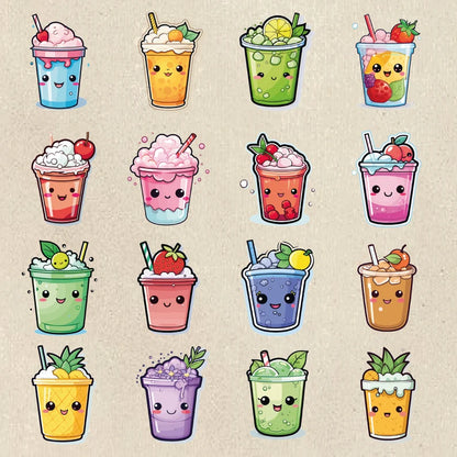 100 Kawaii Drinks PNG Bundle: Adorable Drink Stickers & Clipart for Sublimation