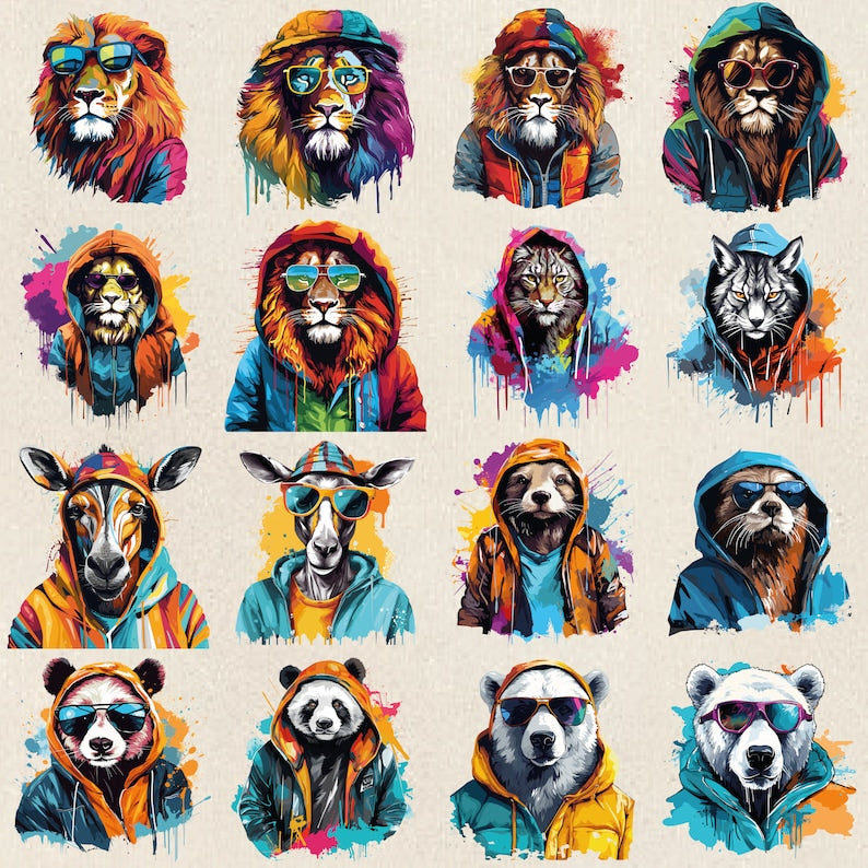 100+ Fancy Animals T-Shirt Design Bundle: Cool Animal PNGs for Sublimation