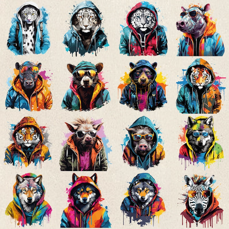 100+ Fancy Animals T-Shirt Design Bundle: Cool Animal PNGs for Sublimation